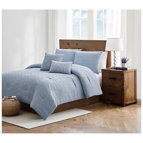 Style 212 Daisy Textured 5-Piece King Comforter Set Blue New bed in bag - Picture 2 of 11